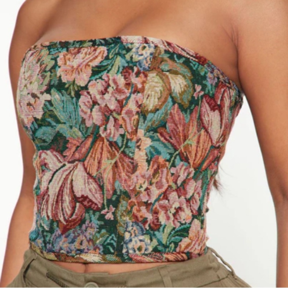 Fashion Nova Multicolor Floral Strapless Tube Top